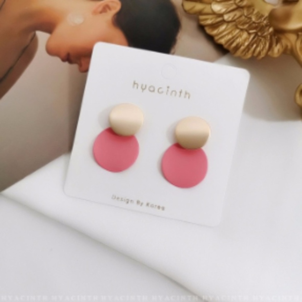 Gold Sterling Silver Post Drop Earrings Pink